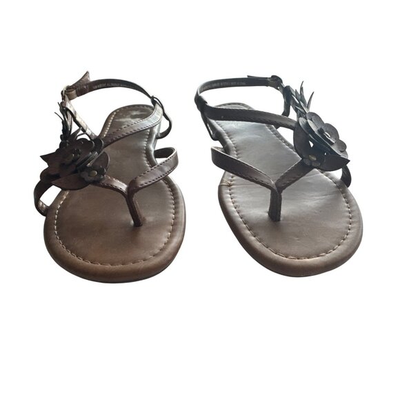 Madeleine Stuart Brown Flat Sandal Floral Embellished Thong Ankle Strap Size 7.5 - Picture 4 of 7
